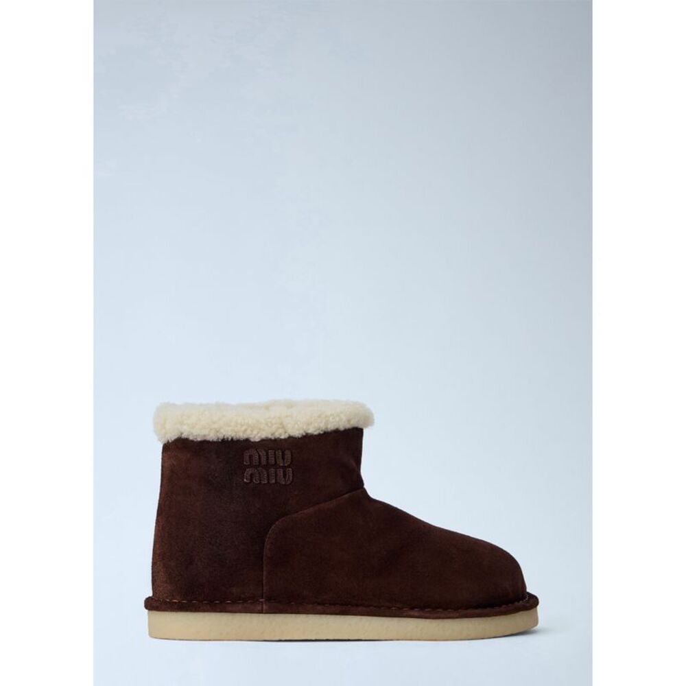 Miu Miu Women Shearling-Lined Suede Ankle Boots